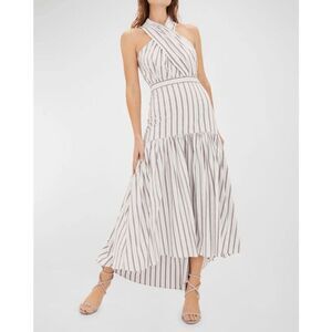 Veronica Beard Radley Striped Halter White Cotton Midi Dress Size 6